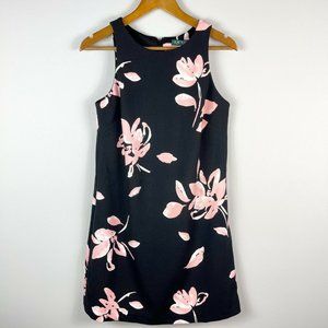 Lauren Ralph Lauren Black Shift Dress Pink Floral Print Sleeveless Size 6 Pocket